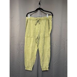 Zara Olive Green Jogger Pants Linen Blend Elastic Waist Drawstring Size L